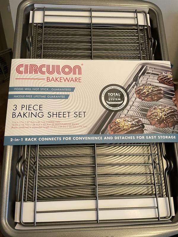 Circulon Bakeware Baking Sheet Pan and Cooling Rack Set, 3-Piece, Silver 