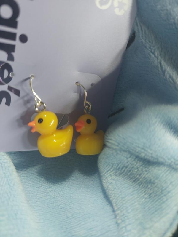 Yellow Rubber Duck Earring, Miniature Rubber Ducky Dangles, Kawaii, Cute, Animal Earrings