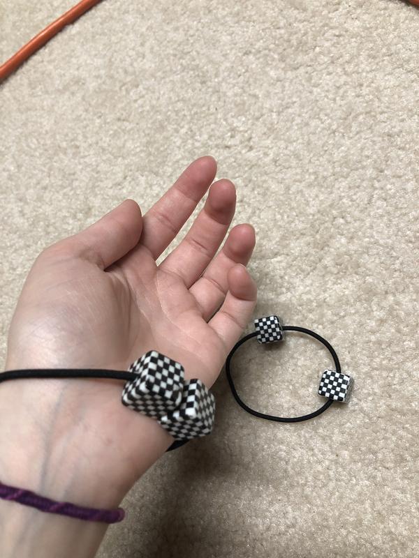Black & White Checkered Cube Beaded Hair Ties - 2 Pack