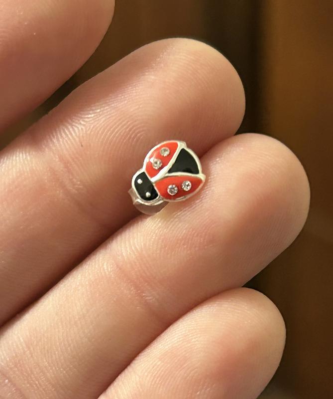 Sterling Silver Embellished Red Ladybug Stud Earrings