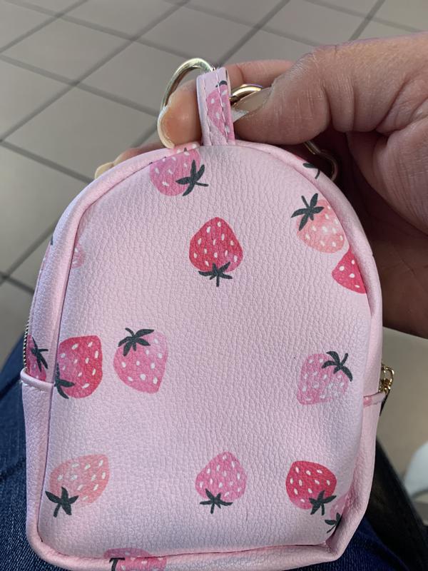 Pink Strawberry Print Mini Backpack Keyring