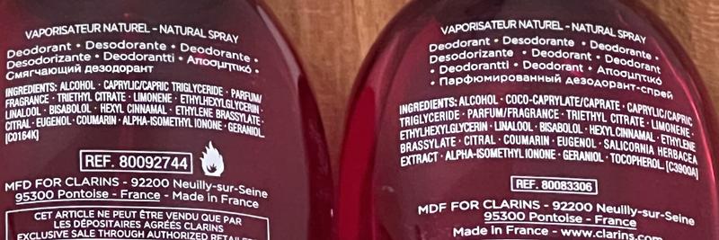 Ingredient list. Old bottle on left.