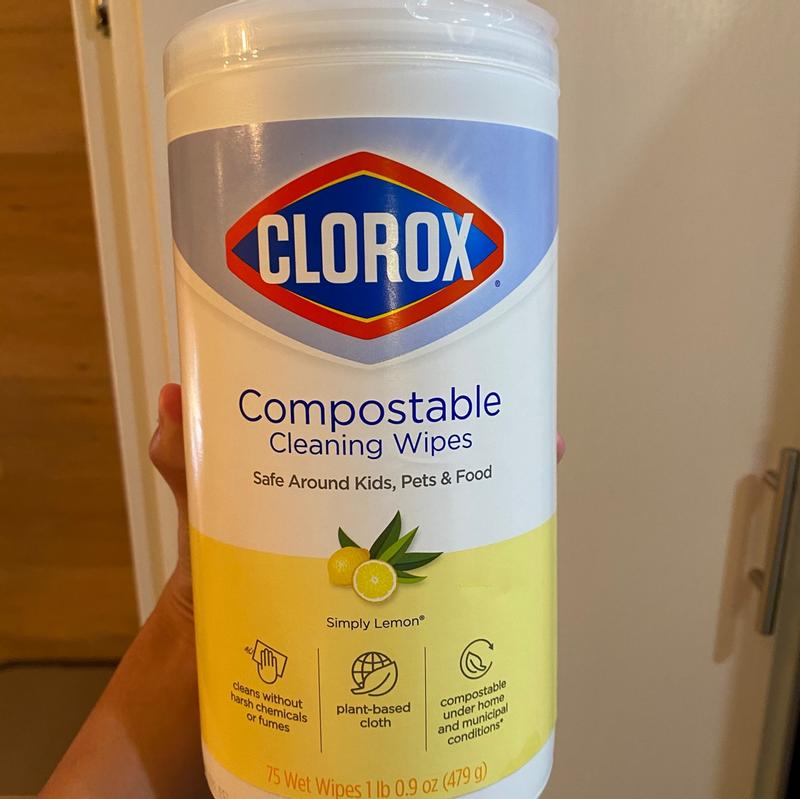 Clorox Compostable Cleaning Wipes, All Purpose Wipes, Simply Lemon, 75  Count