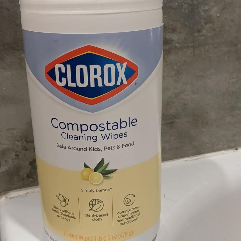 Clorox Compostable Cleaning Wipes, All Purpose Wipes, Simply Lemon