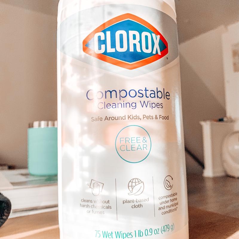 Clorox Cleaning Wipes, Free & Clear, Compostable - 75 wet wipes [1 lb 0.9 oz (479 g)]