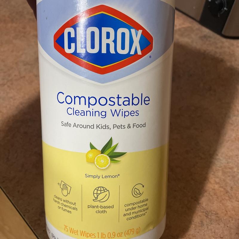 Clorox Compostable Cleaning Wipes, All Purpose Wipes, Simply Lemon, 75  Count