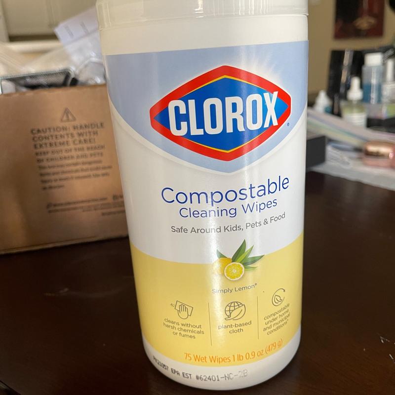 Clorox Compostable Cleaning Wipes - All Purpose Wipes - Simply Lemon, 75 Count (Pack of 3), White