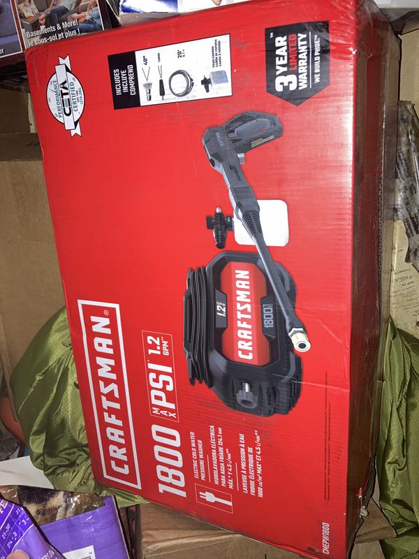 Corded 1800 Psi 1.2 Gpm Electric Cold Water Pressure Washer