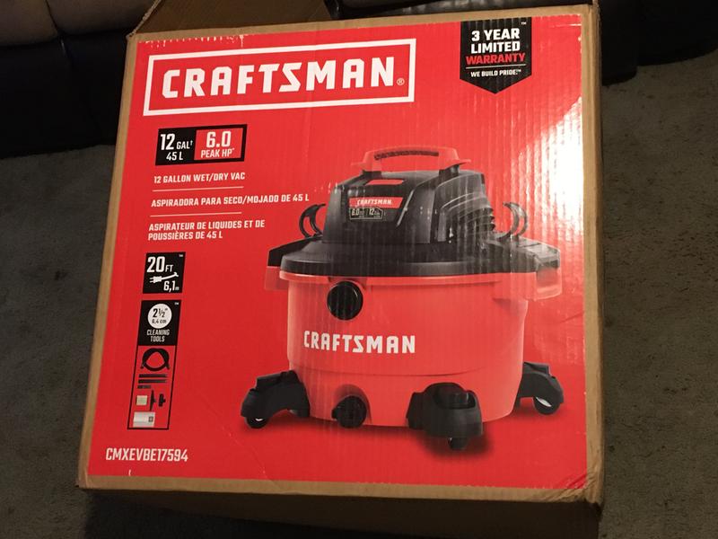 CRAFTSMAN Corded 12-Gallon 6.0 Peak HP Electric Wet/Dry Shop