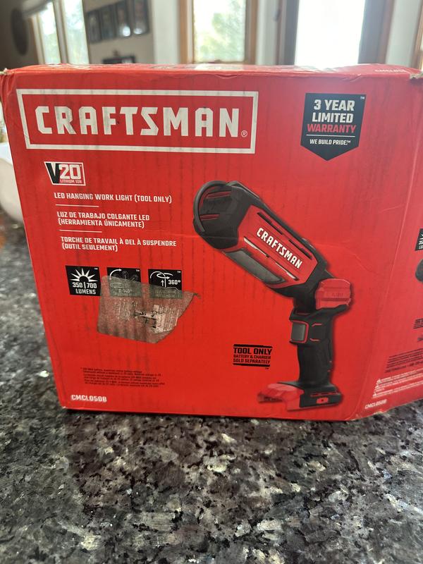 craftsman v20 20-volt max 700-lumen led rechargeable power tool flashlight Work Light, Cordless Handheld Flashlight, Pivoting Head, 140 Lumens, Battery Not Included (CMCL020B) : Tools & Home Improvement Made from durable plastic and metal CRAFTSMAN V20 20-volt Max Lithium