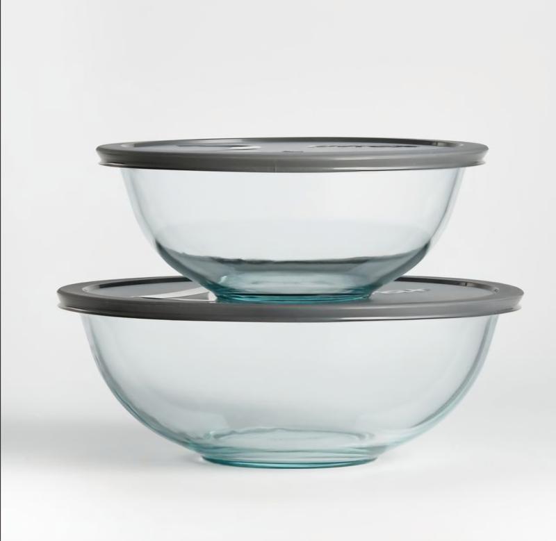 Pyrex Glass Bowls with Grey Lids, Set of Reviews Crate Barrel