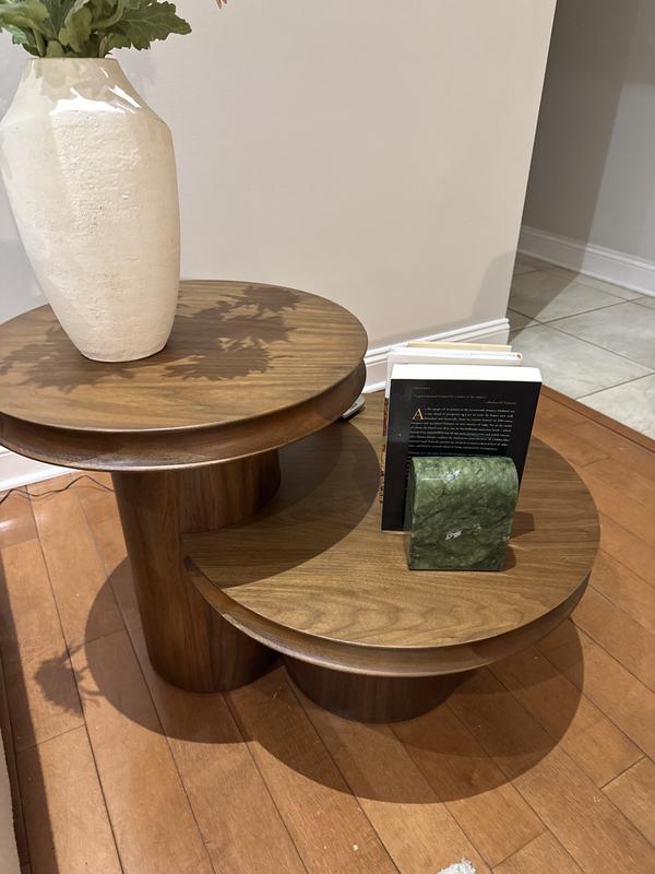 Oro Natural Walnut Wood Tiered Side Table + Reviews | Crate & Barrel