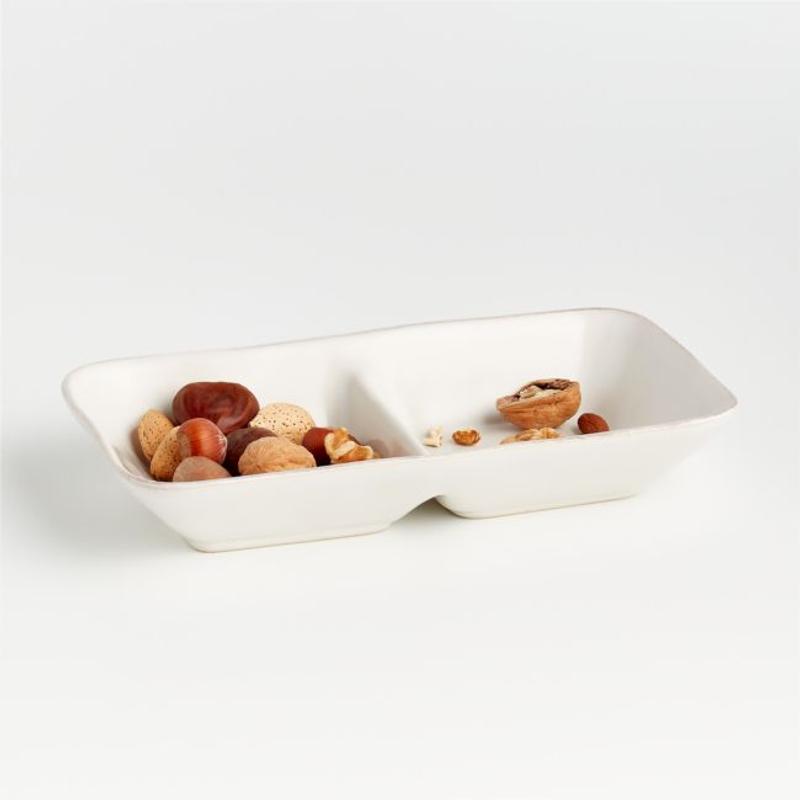 Marin White Stoneware Divided Server + Reviews | Crate & Barrel