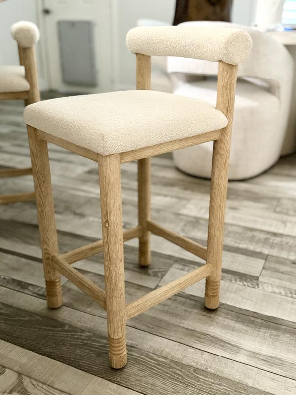Revival Boucle Oak Counter Stool by Athena Calderone Crate Barrel