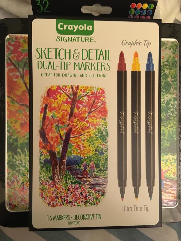 Crayola Signature Sketch & Detail Dual-Tip Markers, Professional Coloring  Kit, Crayoligraphy Calligraphy, Gift Reviews 2023