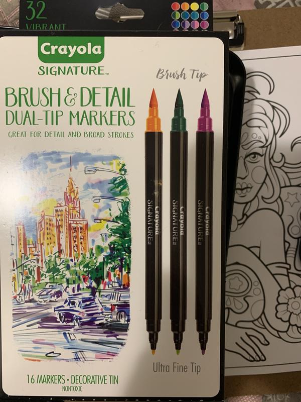 Crayola Brush & Detail Dual Tip Marker Set (32ct), Adult Coloring Markers,  Gifts for Teens & Adults