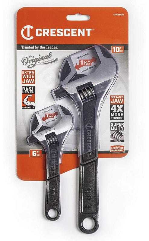 2 Piece Wide Jaw Adjustable Wrench Set 6 & 10