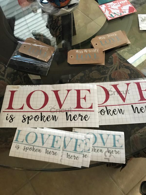 Vinyl decals, tags with vinyl writing  and even a card in this pic!