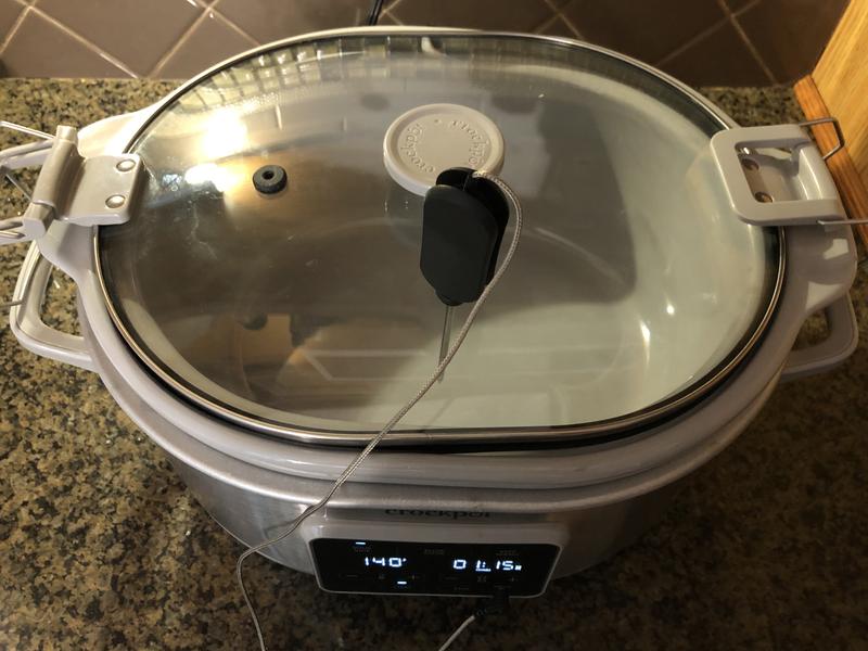 Lid view with sous vide thermometer placed