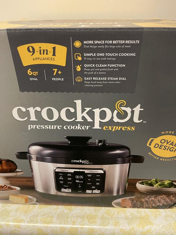 Crock-Pot Express - Olla a presión eléctrica de 6 cuartos de galón y  calentador de alimentos, olla a presión programable con temporizador, acero