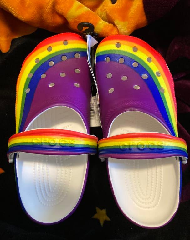 Tie dye fashion rainbow crocs