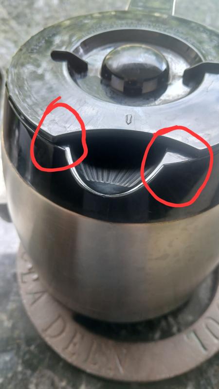 Areas where coffee misses the spout and leaks on counter