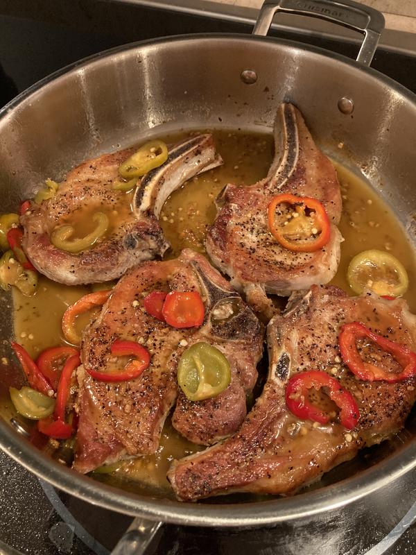 Seared Pork Chops with Vinegared Peppers