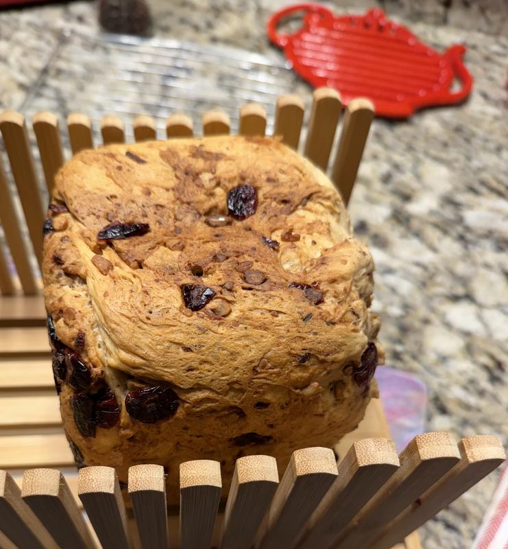 This was a very dense, purposefully, loaf of cranberry and pecan sweet bread. Other loaves came out tall and fluffy as they were meant to be.