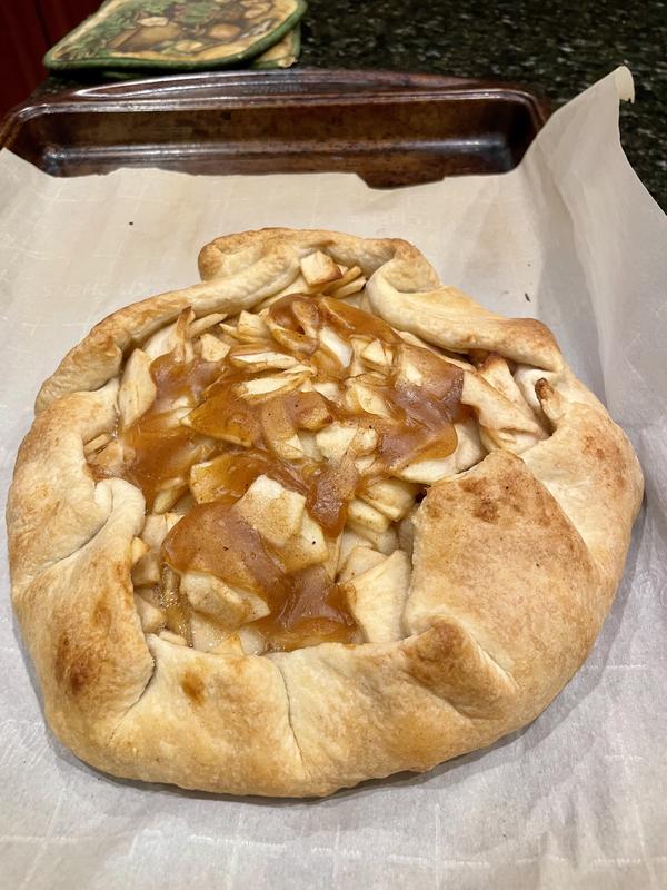Apple galette - pie crust and chopped apples all courtesy of the food processor