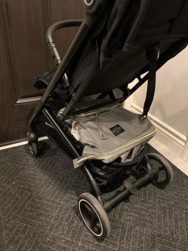 Storage easily fits a diaper bag