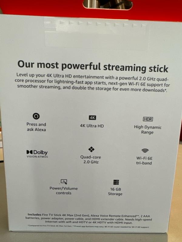 Amazon Fire TV Stick 4K Max streaming device, supports Wi-Fi