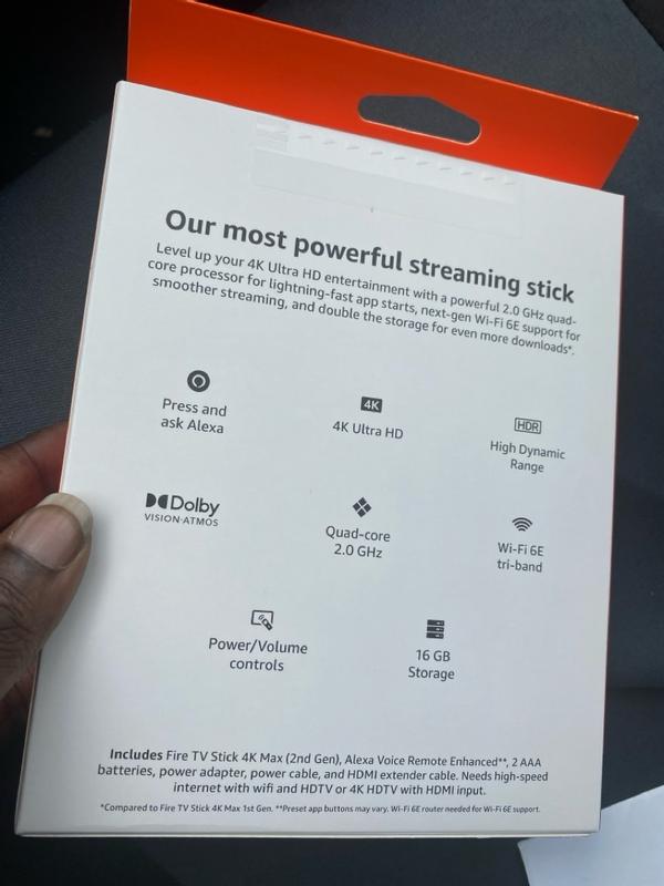 Amazon Fire TV Stick 4K Max streaming device, supports Wi-Fi