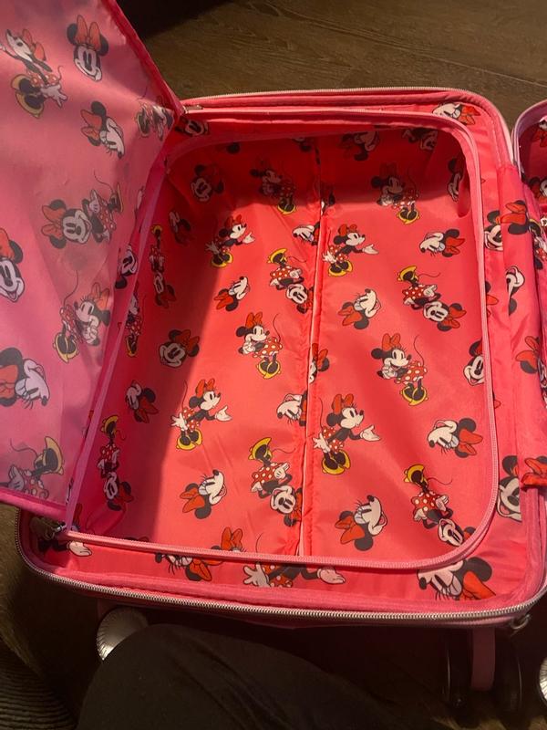 Customer photo for "Adorable, roomy, well-made Minnie Mouse suitcase with great organization and smooth-rolling wheels!"
