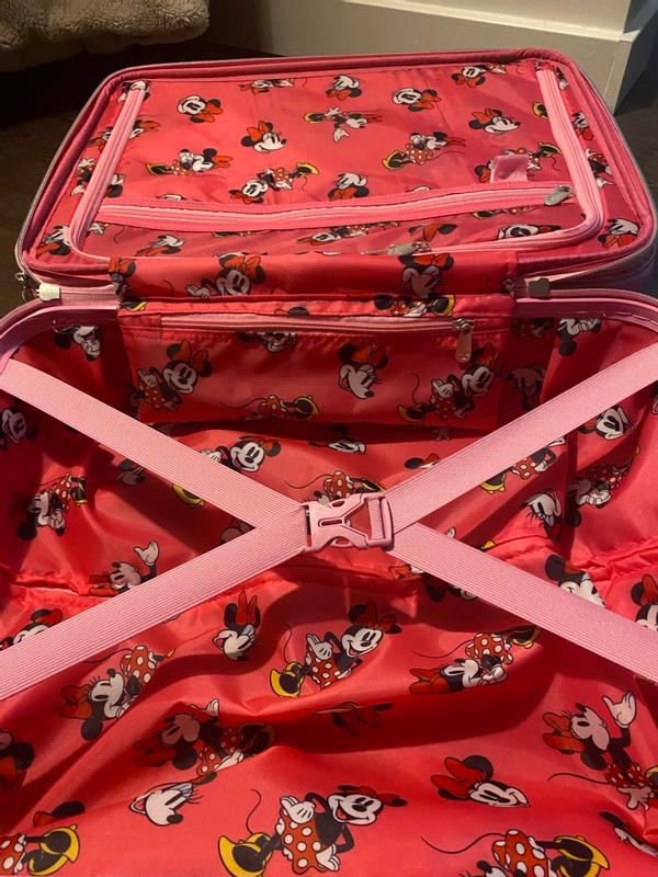 Customer photo for "Adorable, roomy, well-made Minnie Mouse suitcase with great organization and smooth-rolling wheels!"