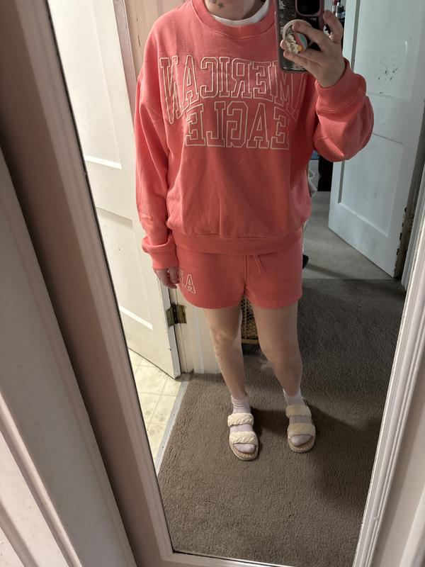 Sweat Oversize Femme American Eagle – Corail, Taille S, Col Rond Gaufré, Occasion Très Bon état