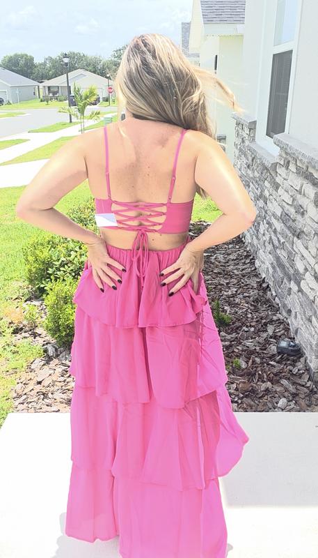 ae tiered pleated maxi dress pink AE Babydoll Tiered Maxi Dress