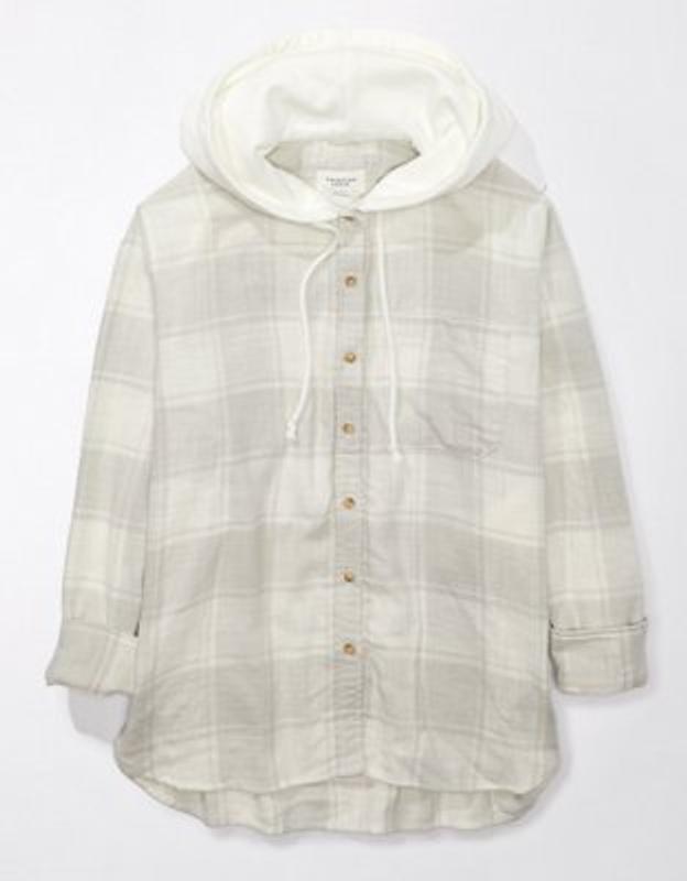 Ae plaid flannel hooded button up shirt hot sale