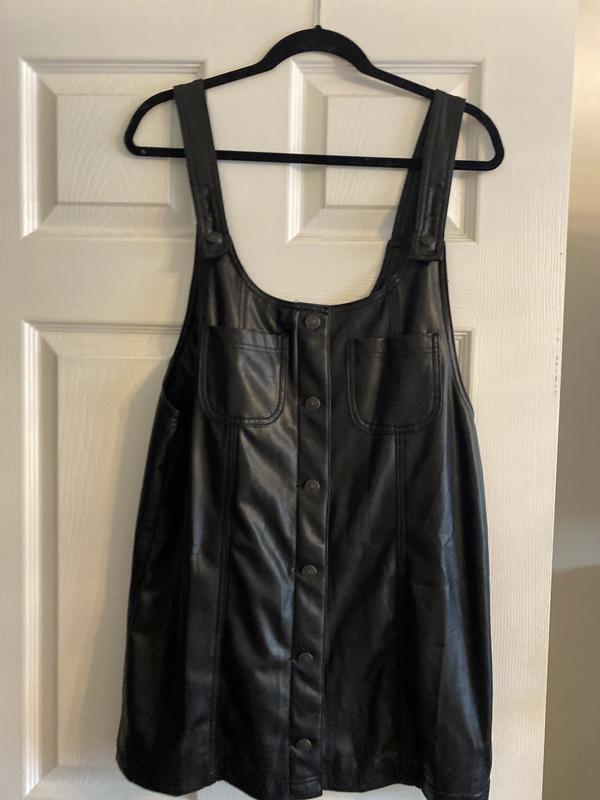 black faux leather pinafore dress Lucy In Paris Veronica Button Dress Large