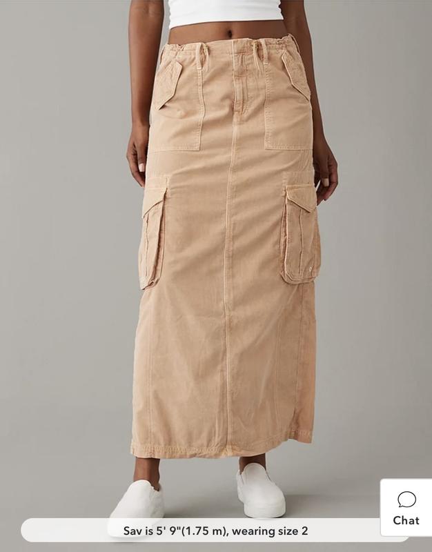 Khaki long 2024 skirt with pockets