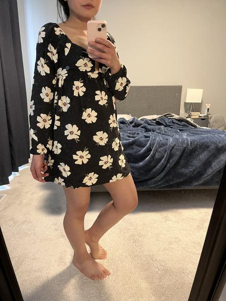 AE Floral Long-Sleeve Ring-Front Mini Dress | American Eagle