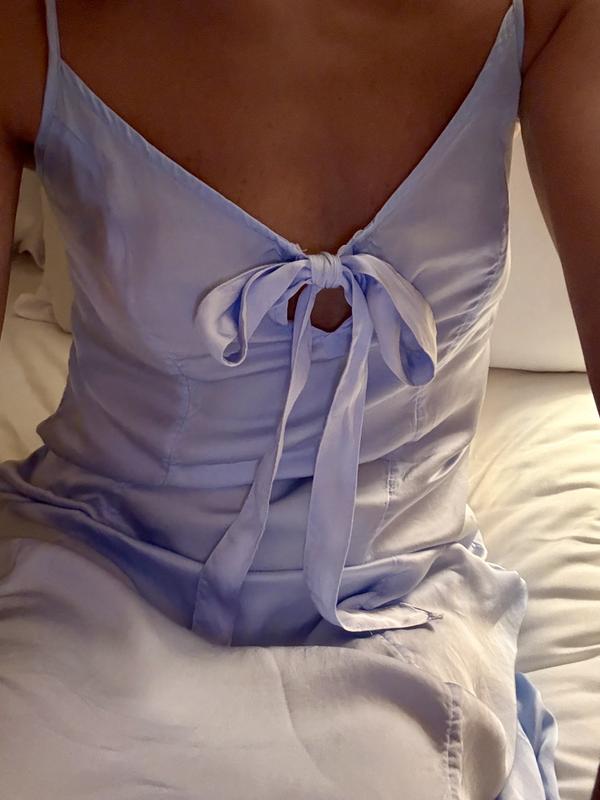 kamea nude satin backless midi dress product info and reviews White Lace Wedding Dress Mermaid Sleeveless Long Train  Newinlook