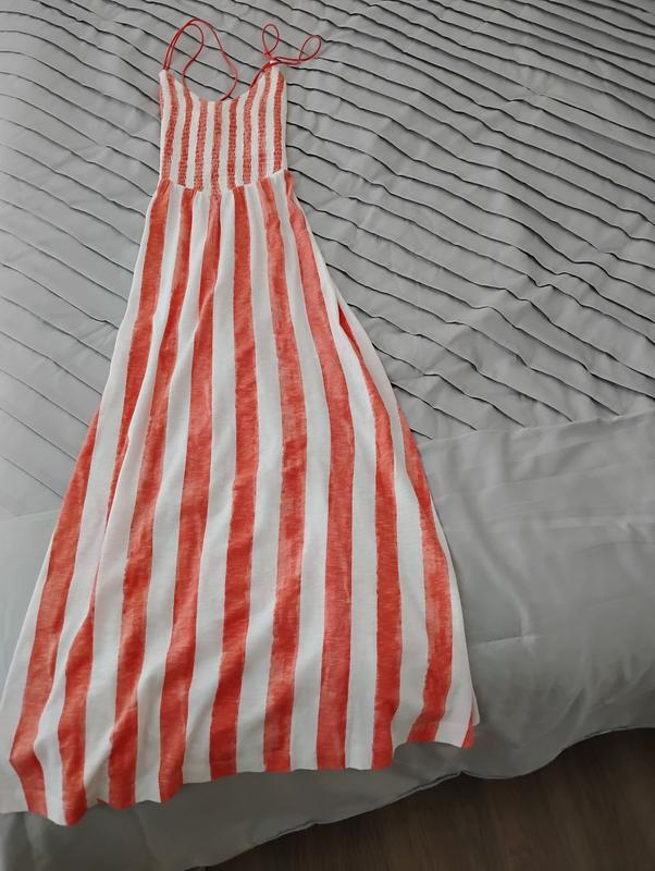 ae sunchaser knit smocked bodice striped midi dress AE Sunchaser Knit Smocked Bodice Midi Dress