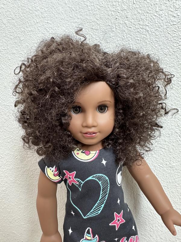 American Girl Truly Me 18-inch Doll #92 with Brown Eyes, Black-Brown Curly Hair with Blue & Purple Highlights and Tan Skin with Warm Neutral