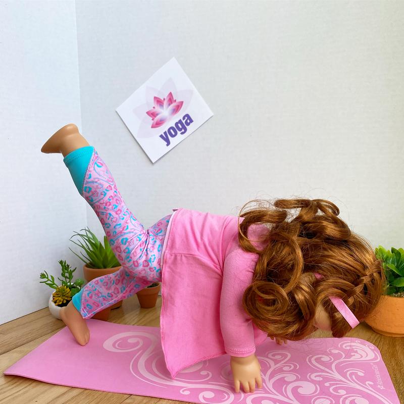 18-Inch Doll Clothes - Pink and White Yoga/Pilates Exercise Outfit with  Yoga Mat - fits American Girl ® Dolls