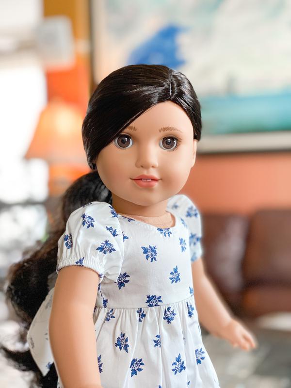 American Girl Truly Me 18-inch Doll 108 with Brown Eyes, Curly Black-Brown Hair, Tan Skin with Warm Neutral Undertones, Tie Dye
