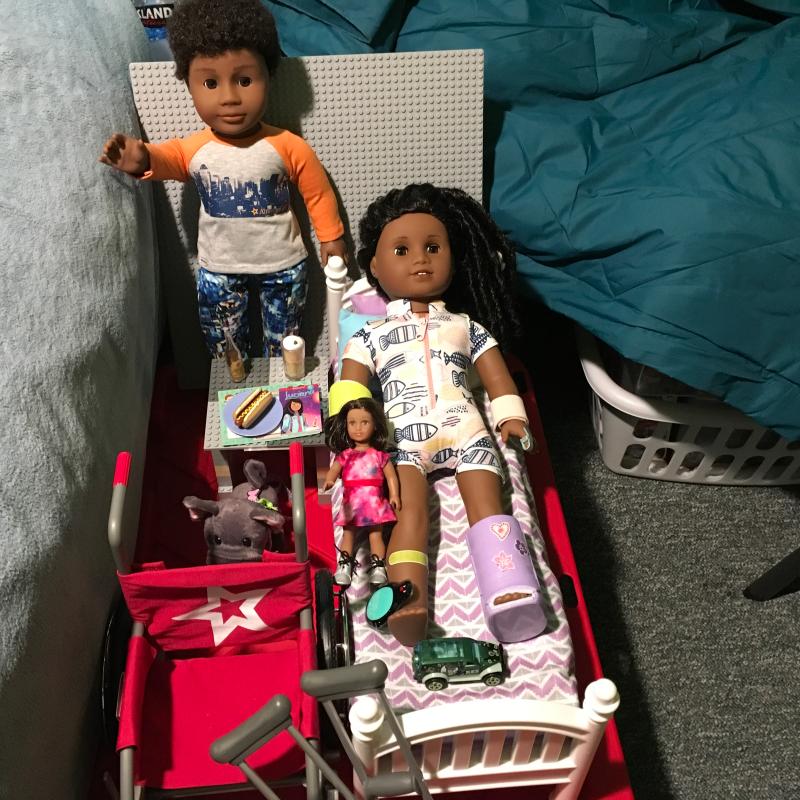 American girl doll shop cast and crutches