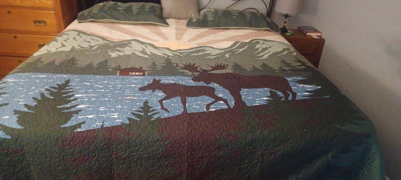 Donna Sharp Rustic Cabincore Signed King selling Size Moose Quilt With 2 Shams & Pillow