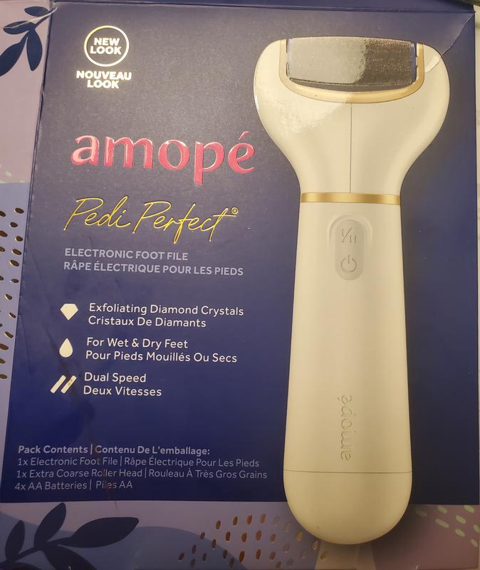Amope Pedi Perfect Electronic Dry Foot File (Blue) Value Set with 3 Roller  Heads (1 Regular and 2 Extra Coarse Roller Heads) and 4 AA Batteries for  Feet, Removes Hard and Dead