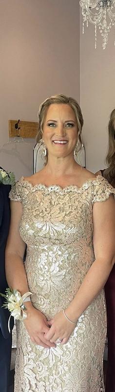 tadashi shoji odette sequin dress Tadashi Shoji Odette Off-Shoulder Sequin Mesh Column Gown