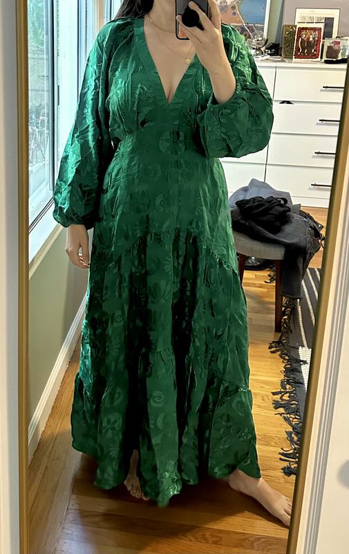 farm rio long-sleeve v-neck jacquard maxi dress Farm Rio Long-Sleeve V-Neck Jacquard Maxi Dress